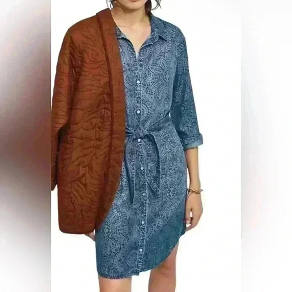 Cloth & stone Anthropologie Dress V-Neck Long Sleeve Short Belted size small - Picture 1 of 7